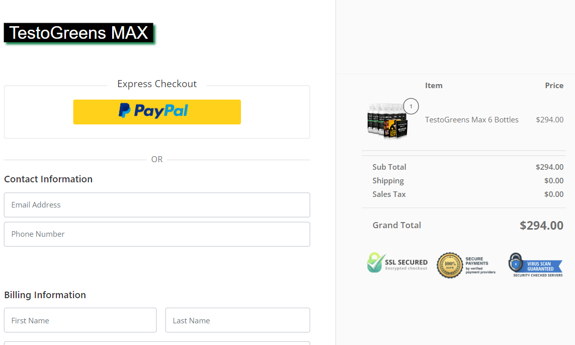 testogreens max order page